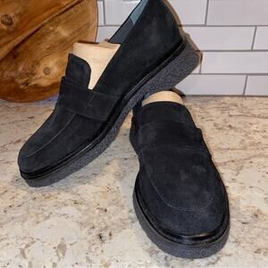 GIANLUCA TOMBOLINI Linz Shop $350 Black Chunky Suede 7780 Loafer Italy 38 8 NWOT